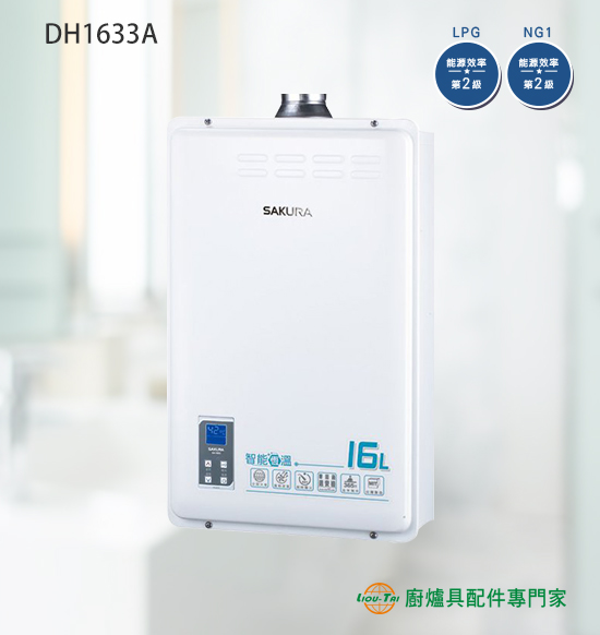 【20200801除役】DH1633A 數位恆溫強制排氣式熱水器16L